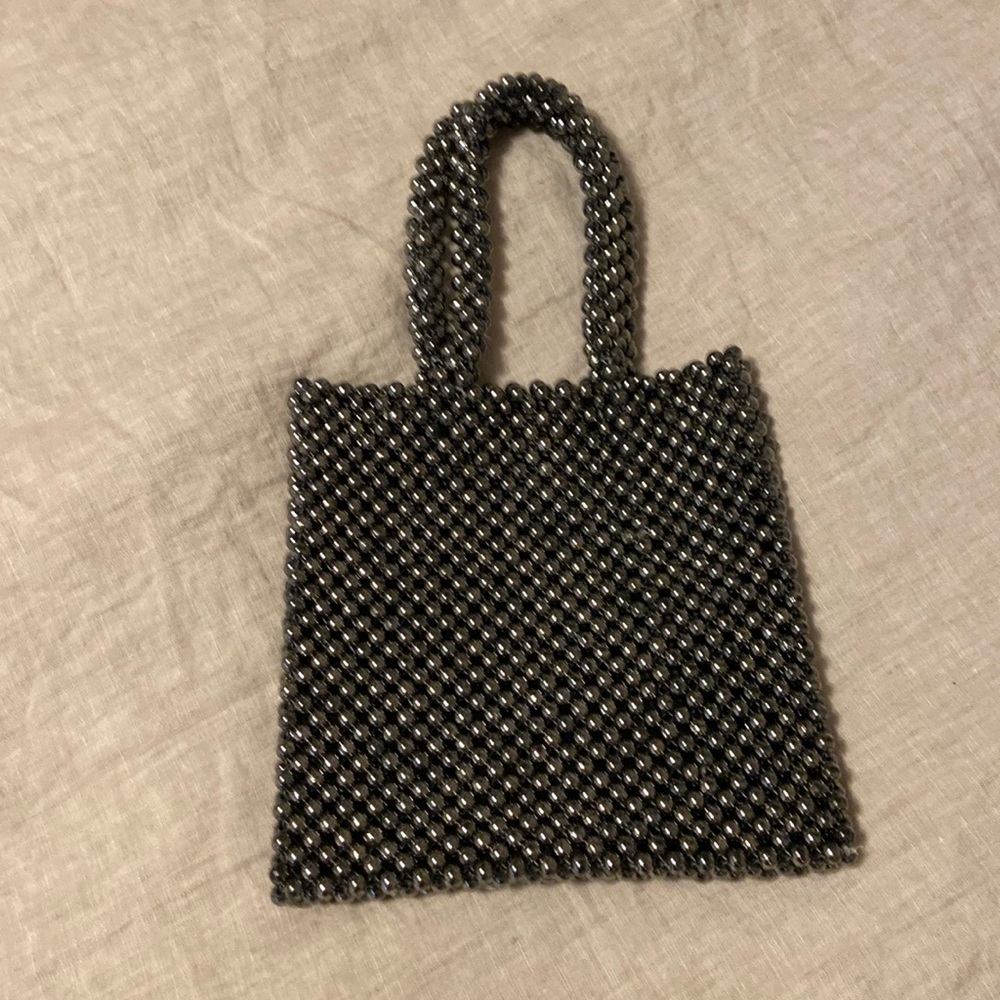 Gunmetal silver beaded handbag
